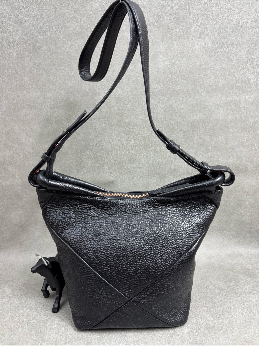 Women's Black Pebbled Leather Shoulder Bag